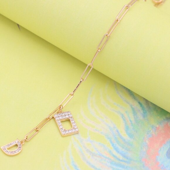 "Rose Gold Designer Bracelet with CZ Letter D Charms, XPBL0848 - Picture 2 of 12